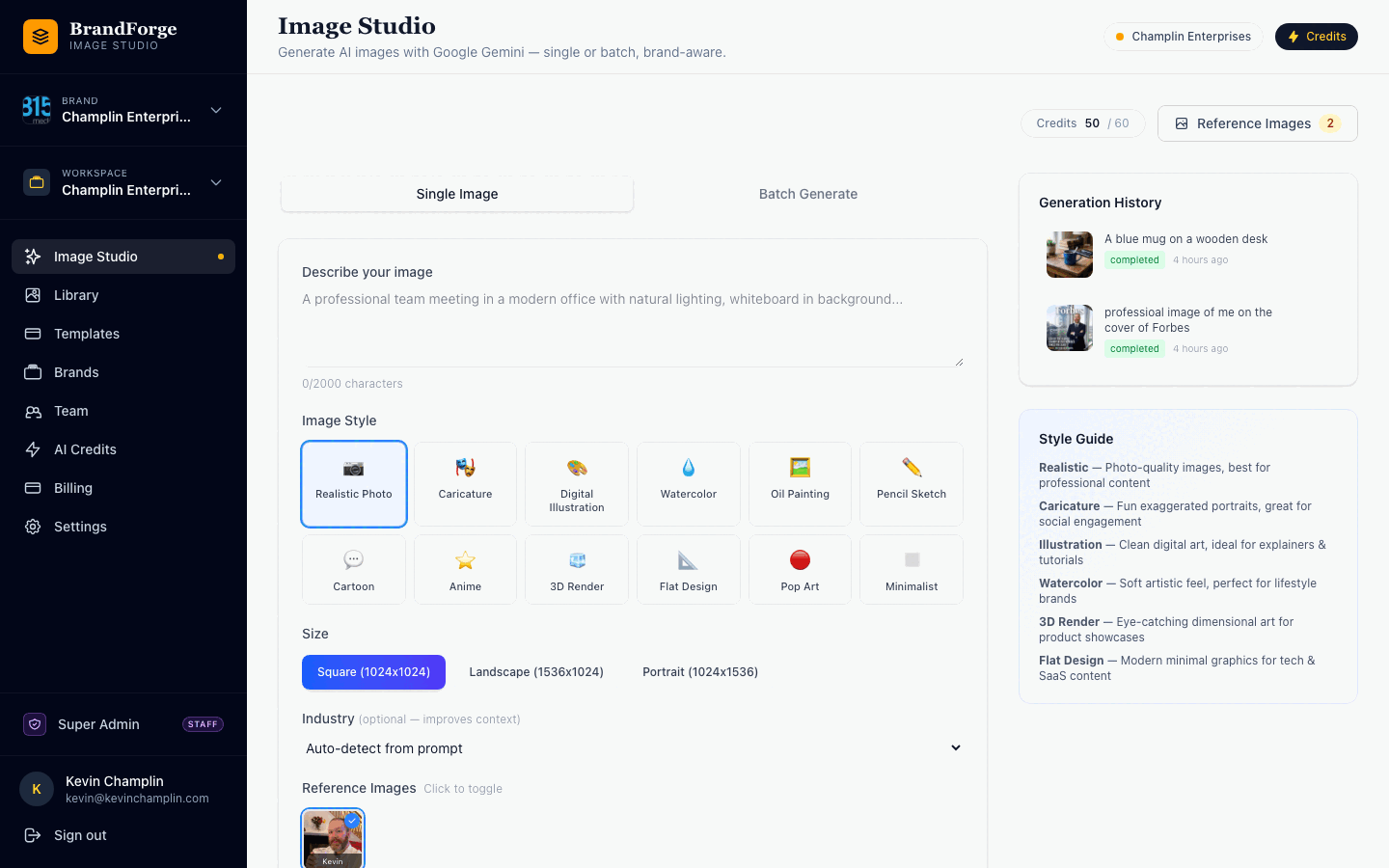 BrandForge Image Studio — generate brand-aware images with reference uploads